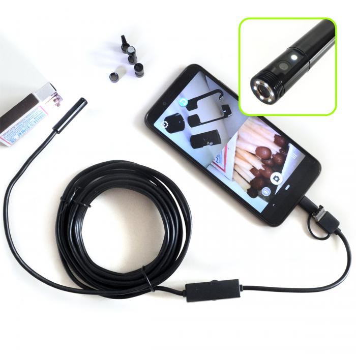 USB эндоскоп AIN-101-8mm-3m-dual, разъём "3 в 1" (microUSB, Type-C, USB)